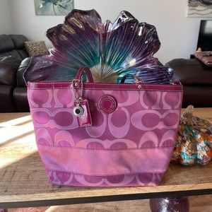 Pink Coach Signature Stripe Purse